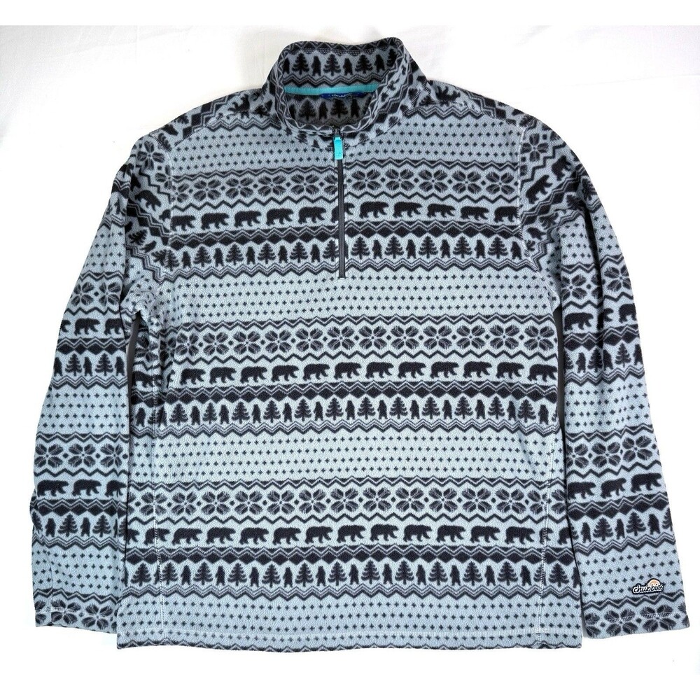CHUBBIES Mens Bear Fair Isle Fleece Quarter‎ Zip Pullover Size X Large